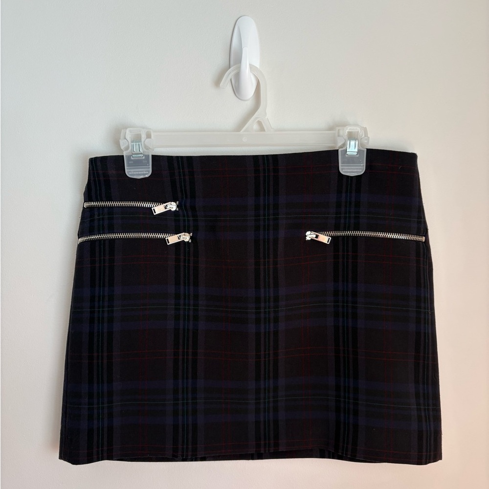 ZARA Navy Tartan Plaid Zipper Mini Skirt Sz M Grunge Whimsygoth Goth Concert - Picture 2 of 4